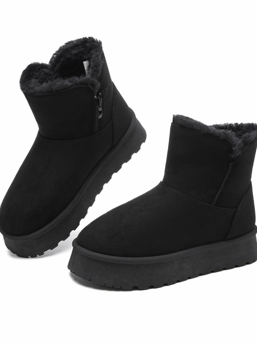Black Faux Fur Lined Winter Ankle Boots for Women